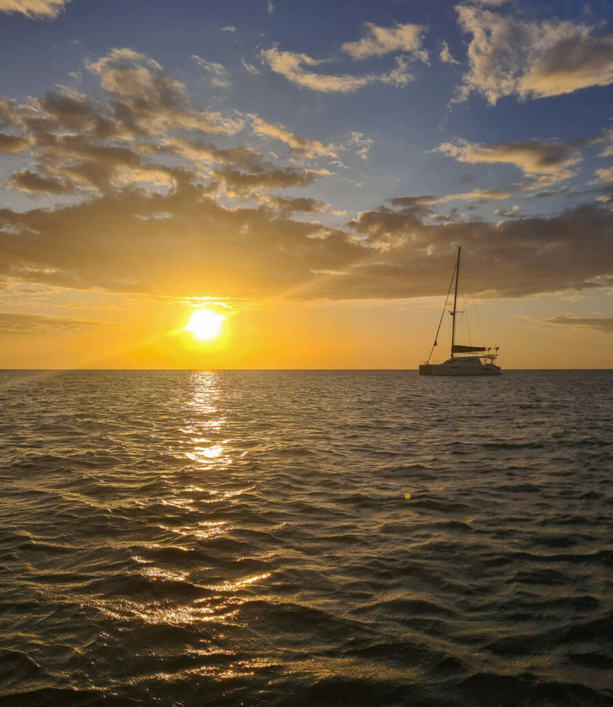 Coucher de soleil, mer, bateau