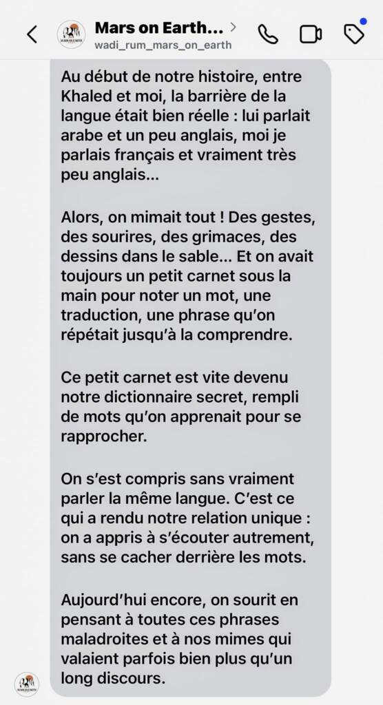 Message écrit sur Instagram de Mars On Earth